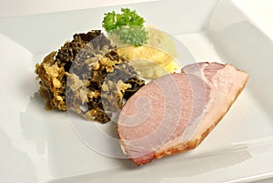 Cooked back bacon joint with savoy cabbage