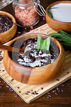 Cooked black sticky rice with coconut milk