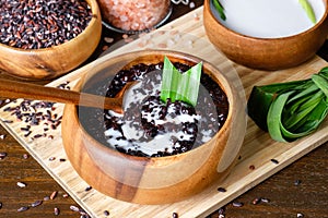 Cooked black sticky rice with coconut milk
