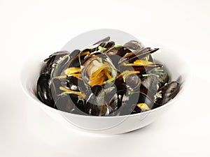 Cooked Blue Mussel in a Bowl