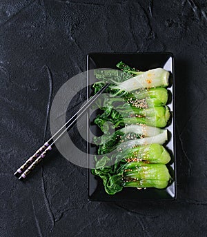 Cooked bok choy with sesame seeds