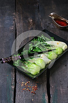 Cooked bok choy with sesame seeds