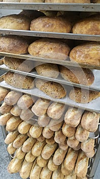 Cooked bread in bakery shop