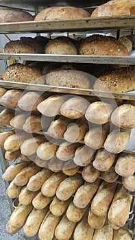 Cooked bread in bakery shop