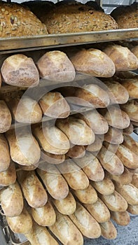 Cooked bread in bakery shop