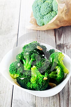 Cooked Broccoli Veggies on White Bowl
