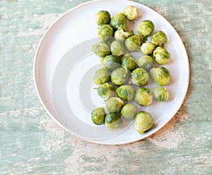 Cooked Brussels sprouts isolated on a white plate