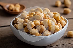 Cooked chick peas in white bowl