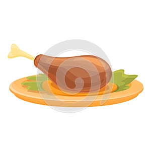 Cooked chicken leg icon cartoon vector. Roast turkey food