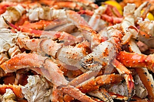 Cooked crab claws closeup background