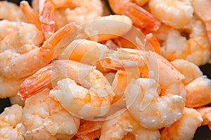 Cooked delicious shrimp, food background close-up