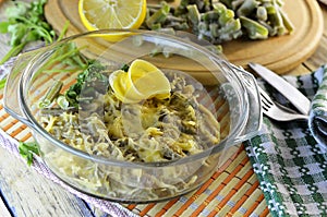 Cooked dish of roasted green beans