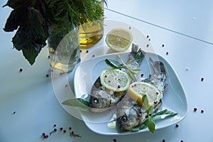 Cooked fish with lemon