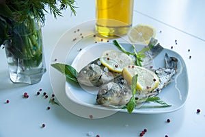 Cooked fish with lemon