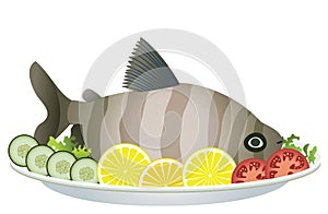 Cooked fish and raw vegetables photo