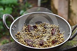cooked greengram in cookware