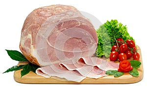 Cooked ham with cherry tomatoes