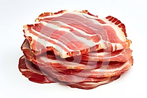 Cooked ham slices, isolated on a white background