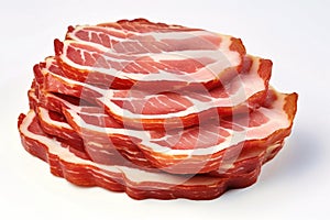 Cooked ham slices, isolated on a white background