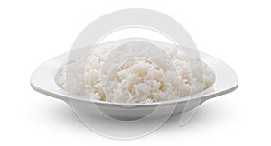 Cooked Jasmin Rice in white plate on white