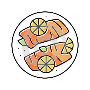 cooked lemon salmon color icon vector illustration