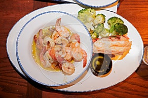 Cooked lobster, shrimp and beautiful bowl