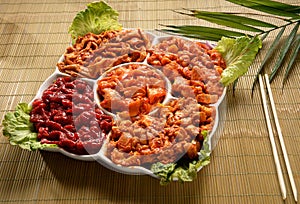 Cooked meats on platter