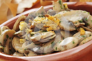 Cooked mushrooms with garlic and parsley