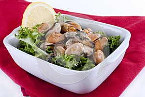 Cooked mussels with lemon