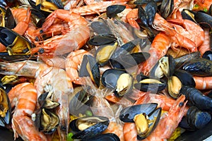 Cooked mussels and shrimp