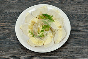 Cooked pierogies with meat