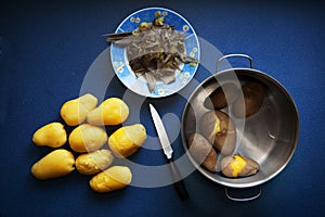 Cooked potatoes and vegetables