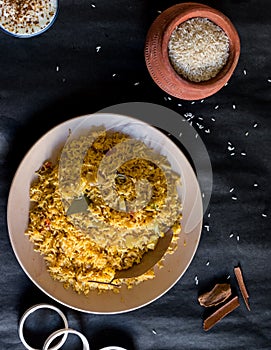 Cooked rice with ingredients healthy recipe