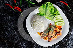 Cooked rice with Stir fried shrimp basil,thai food