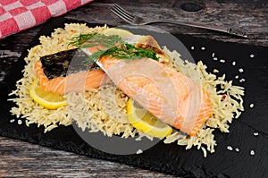 Cooked Salmon Fillets And Rice