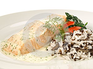 Cooked Salmon - Fish Fillet with wild Rice