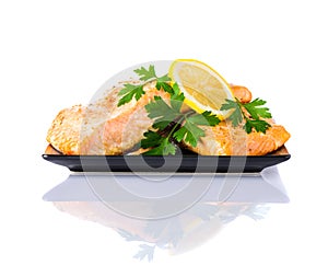 Cooked Salmon Fish Fillet on White Background