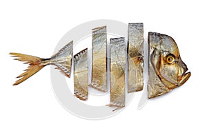 Cooked sea fish with flat body isolated on white background