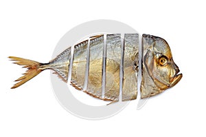 Cooked sea fish with flat body isolated on white background