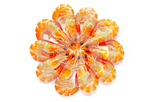 Cooked shrimps isolated on white background.