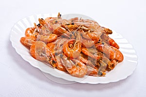 Cooked shrimps on plate