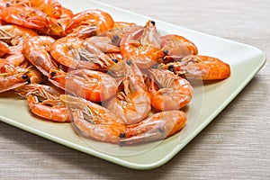 Cooked shrimps on plate