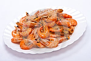 Cooked shrimps on plate