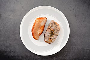 Overhead View of Cooked Duck Breasts photo