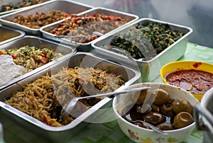 Cooked vegetables and eggs ready to eat, delicious street food in Yogyakarta, Indonesia