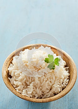 Cooked white long grain par-boiled rice photo