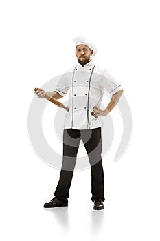 Cooker, chef, baker in uniform isolated on white background, gourmet.