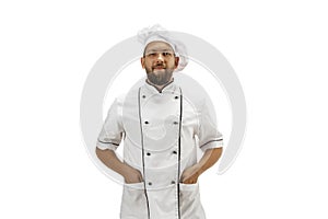 Cooker, chef, baker in uniform isolated on white background, gourmet.