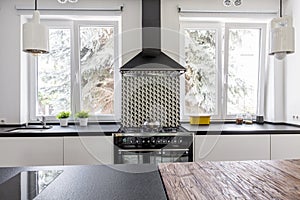 Cooker and eave in modern kitchen