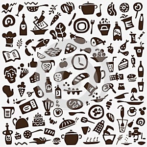 Cookery , food and drunk - graphic doodles ,icos set